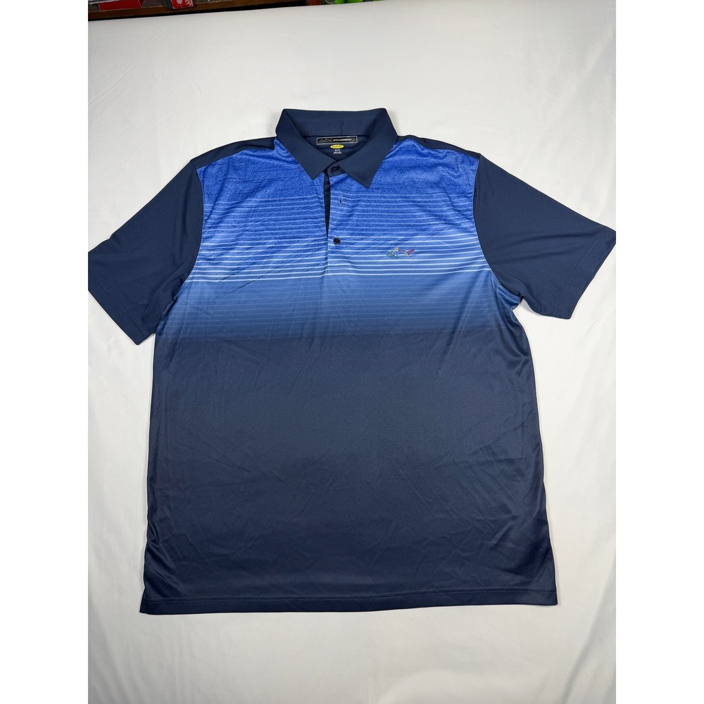 Greg Norman Mens XL TG XG Play Dry Golf Polo Shirt‎ Navy Blue Fade- small stain
